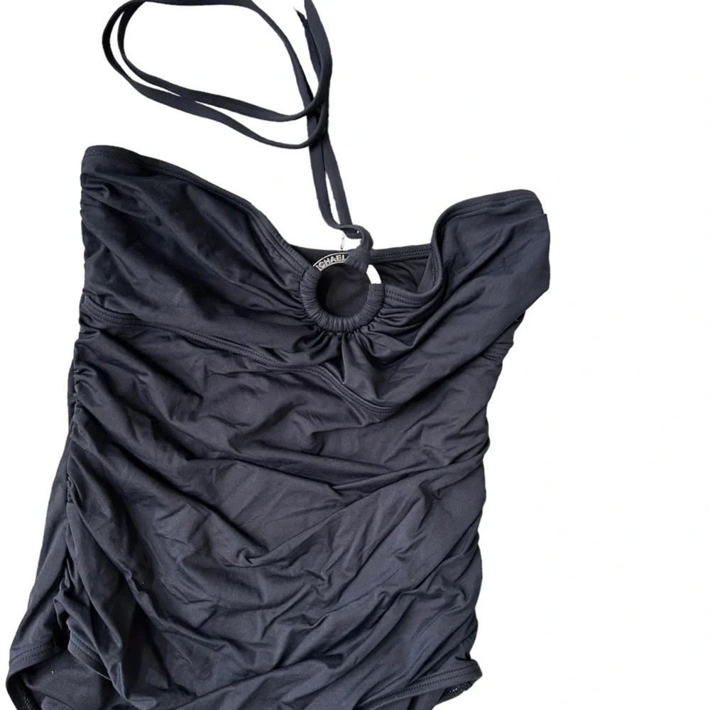 Michael Kors‎ Michael Halter Logo Ring One Piece Swimsuit in Black Size: 10